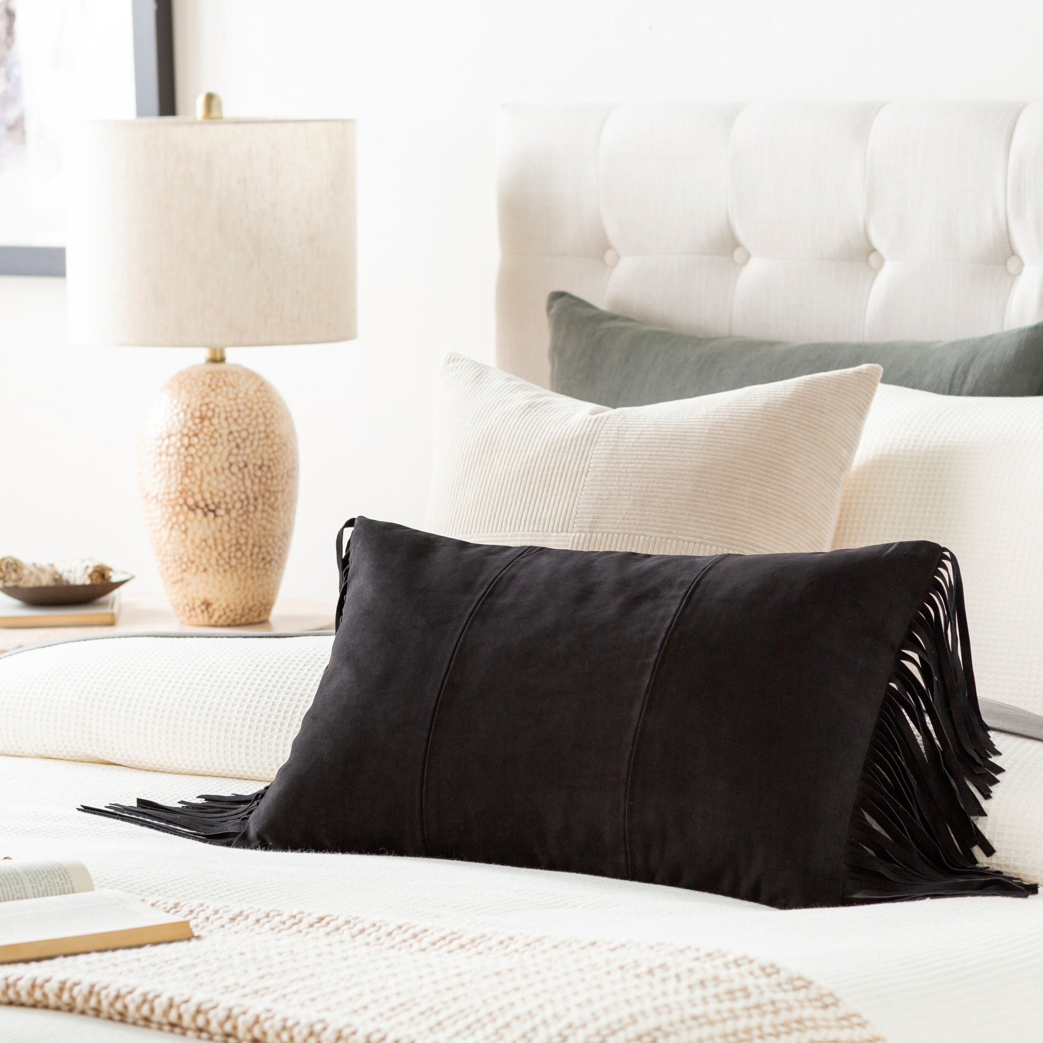 Surya Suede Fringe SFG-002 Accent Pillow