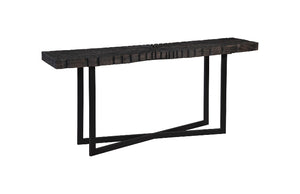 Chainsaw Console Table, Burnt Black, Black Iron Cross Base
