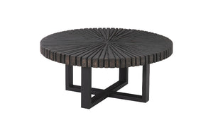 Chainsaw Coffee Table, Round, Black Iron Cross Base, Black/Copper