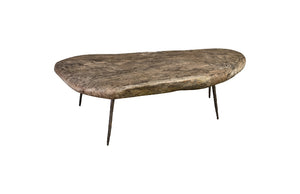 Skipping Stone Coffee Table, Gray Stone, Forged Legs