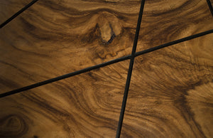 Criss Cross Coffee Table on Black Iron Legs, Chamcha Wood