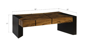 Criss Cross Coffee Table on Black Iron Legs, Chamcha Wood