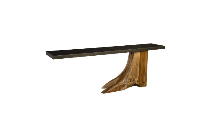 Teak Wood Console Table, Iron Sheet Top