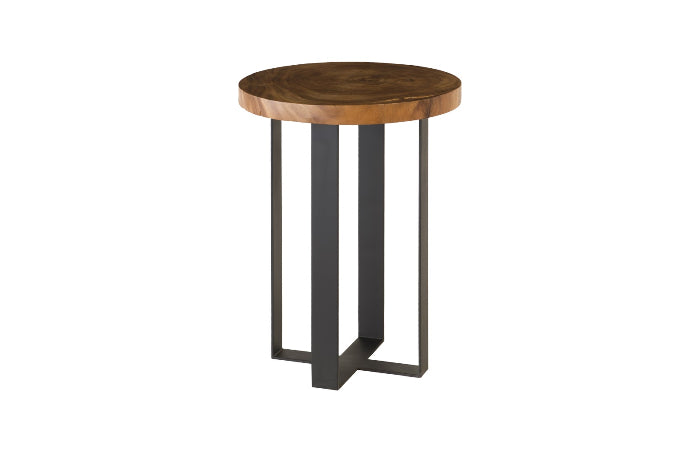 Chuleta Bar Table on Black Metal Base, Chamcha Wood, Natural