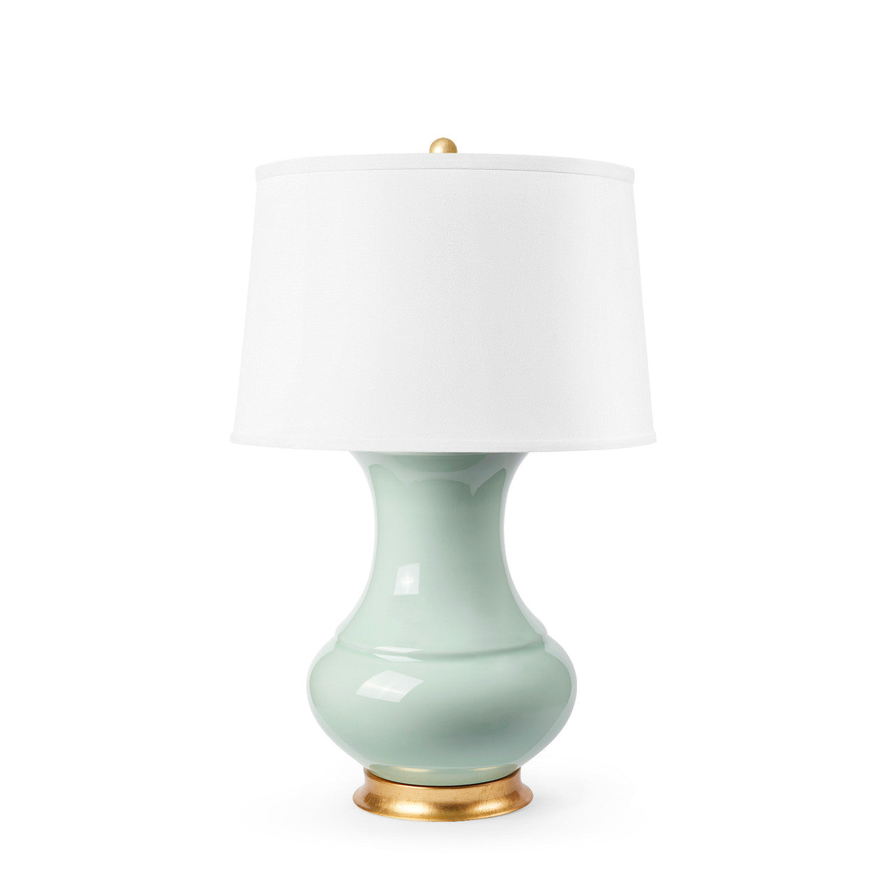 Thiri Lamp with Shade 17-inch White Linen, with Gold, Pale Celadon | Thiri Lamp Collection | Villa & House