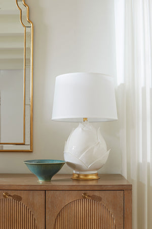 Budding Lamp with Shade 17-inch White Linen, with Gold | Budding Collection | Villa & House