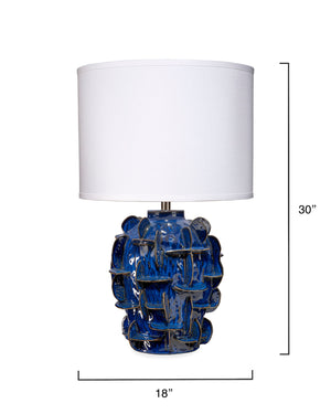 Helios Table Lamp in Cobalt Blue Ceramic w/ White Linen Drum Shade