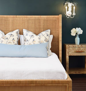 Dolly Winged Headboard and Platform in Wrapped Rattan, King Size