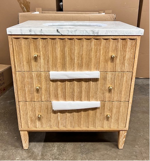 Odin Bath Vanity with Vertical Fluted Detail on Drawers in Cerused Oak