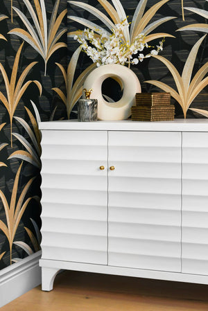 Gates Four Door Buffet with Horizontal Fluted Detail in Matte White Oak