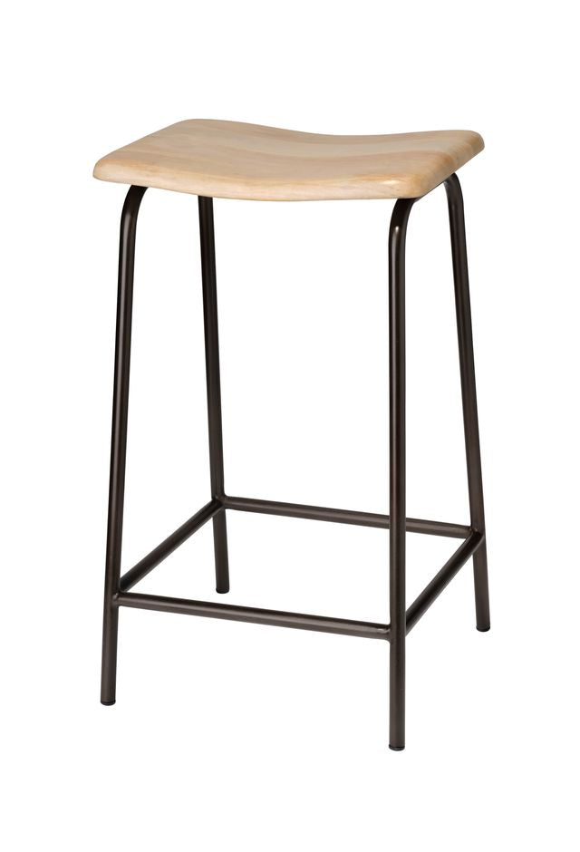 Bend Iron Counter Stool, Bleached Mango Wood