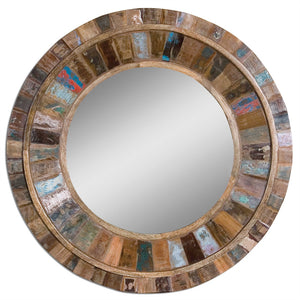 Jeremiah Round Reclaimed Wood Mirror - Multicolor