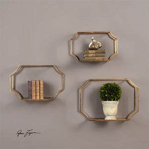 Open Frame Iron & Glass Floating Wall Shelves - Set of 3