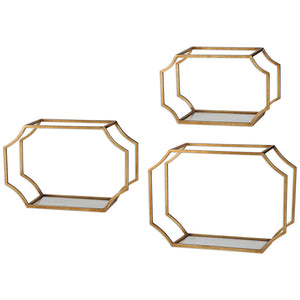 Open Frame Iron & Glass Floating Wall Shelves - Set of 3