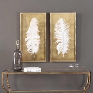 Gold Feather Artwork – Set of 2