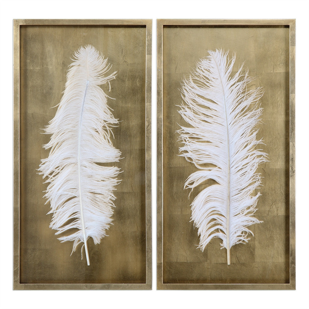 Gold Feather Artwork – Set of 2