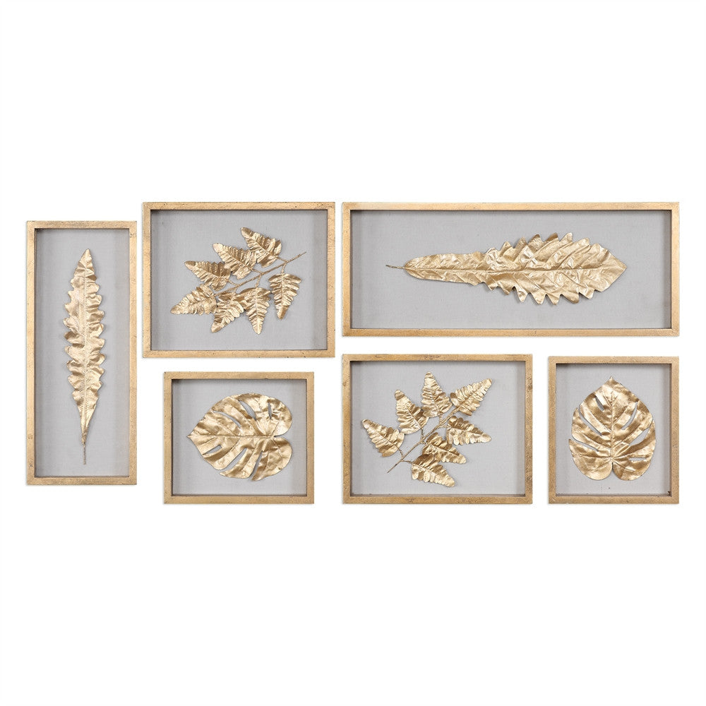 Gold Leaves Artwork – Set of 6