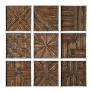 Rustic Wood Squares Collage Wall Art – Set of 9
