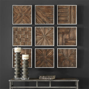 Rustic Wood Squares Collage Wall Art – Set of 9