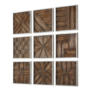 Rustic Wood Squares Collage Wall Art – Set of 9