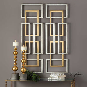 Silver & Gold Overlapping Rectangles Wall Art – Set of 2