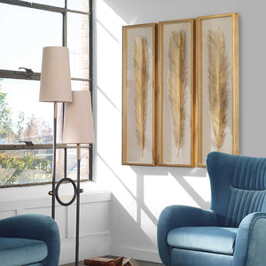 Golden Palm Leaves Shadow Box Wall Art – Set of 3