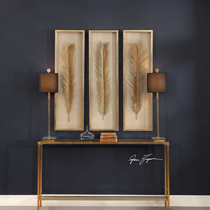 Golden Palm Leaves Shadow Box Wall Art – Set of 3