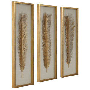 Golden Palm Leaves Shadow Box Wall Art – Set of 3