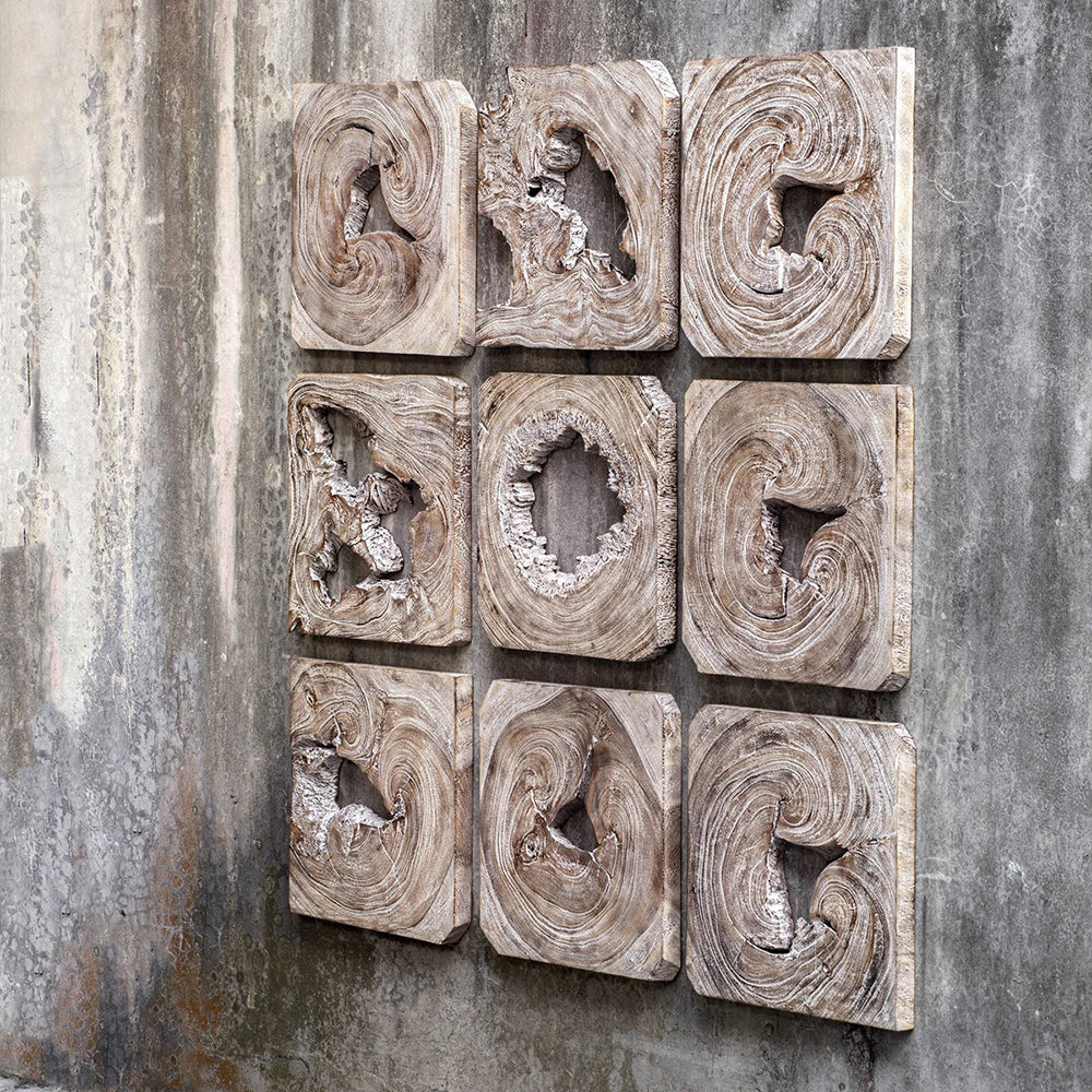 Acacia Wood Squares Wall Art – Set of 9 - Scenario Home