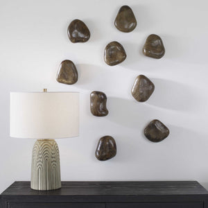 Pebbles Walnut Wood Wall Décor, S/9