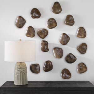 Pebbles Walnut Wood Wall Décor, S/9