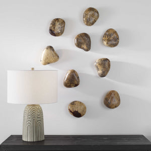 Pebbles Blonde Wood Wall Décor, S/9