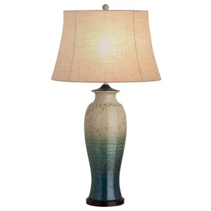 Tall Shoulder Ceramic Vase Table Lamp with Green Ombre Glaze