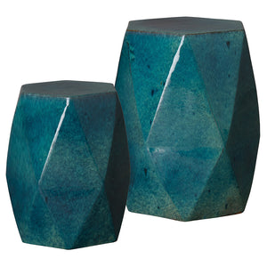 Large Faceted Garden Stool - Teal