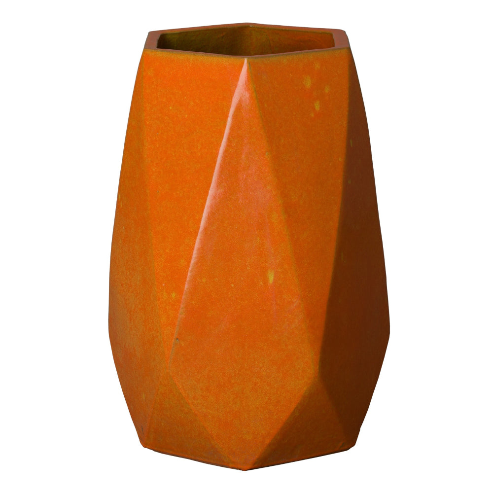 Faceted Hexagon Ceramic Jar – Bright Orange