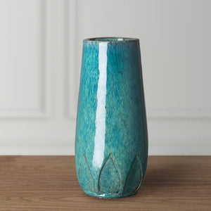 Tall Calyx Relief Vase - Teal