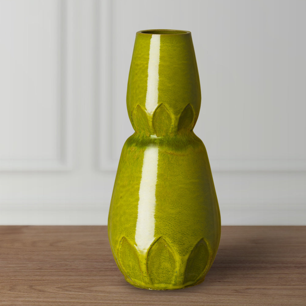 Calyx Double Gourd Ceramic Vase – Green