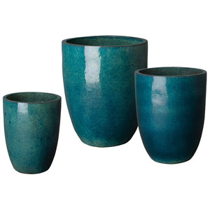 Tall Teal Glazed Ceramic Planter - Medium