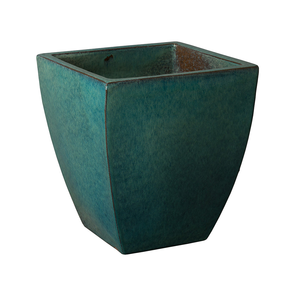 square ceramic indoor plant pots Medium Tapered Square Planter - Teal