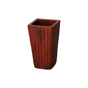 Small Fluted Square Ceramic Planter - Tropical Red Glaze
