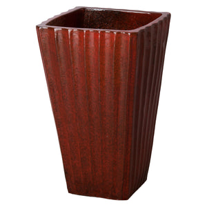 Large Fluted Square Ceramic Planter - Tropical Red Glaze