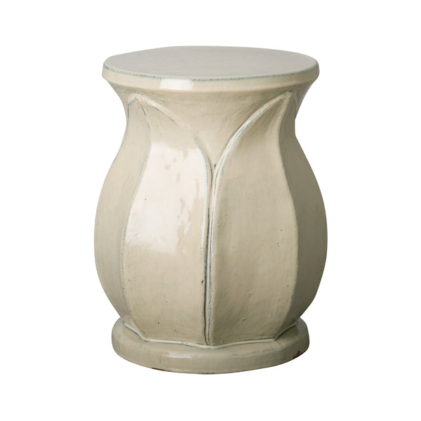 Lotus Ceramic Garden Stool/Table with a Cream Glaze - Scenario Home