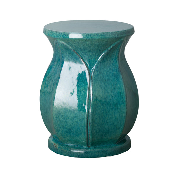 Lotus Ceramic Garden Stool/Table with a Teal Glaze - Scenario Home