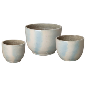 Round Ceramic Planters with a Pearl White Glaze - Set of Three