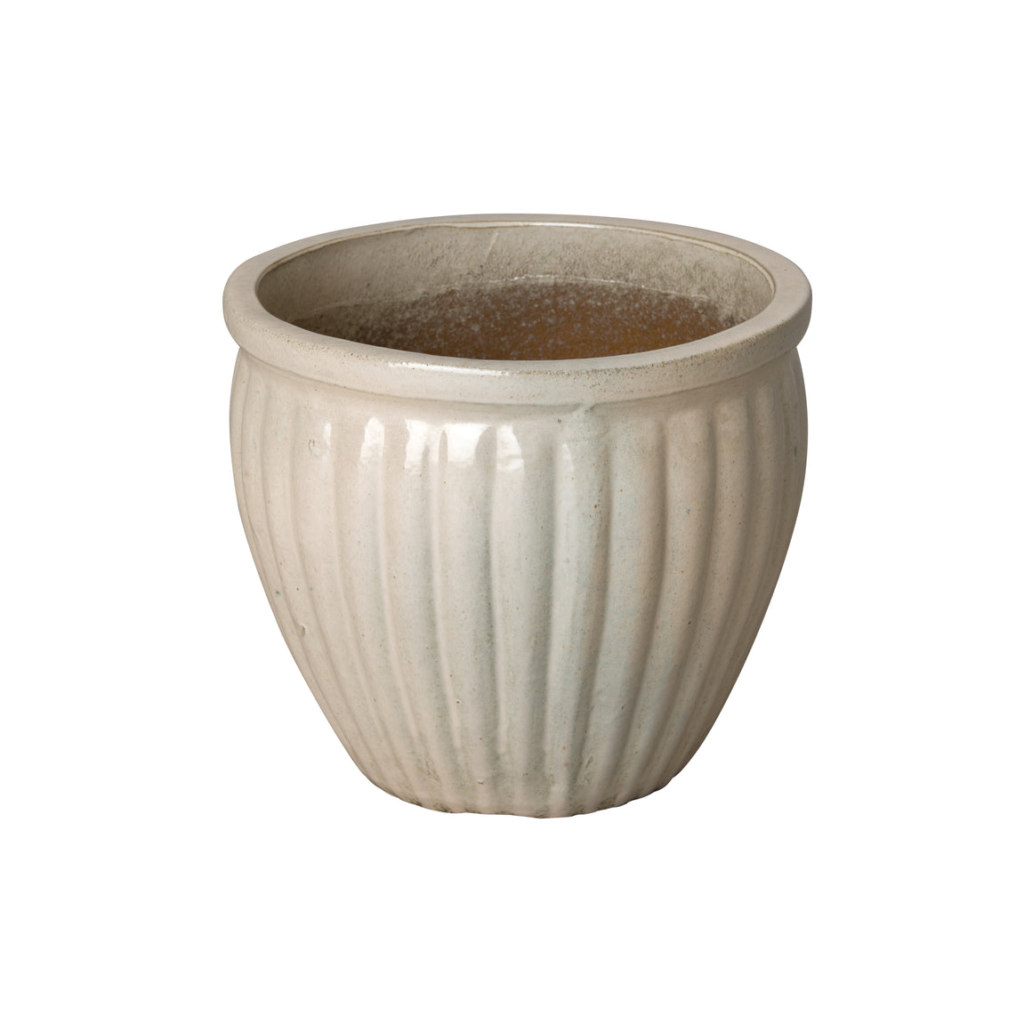 Round Ridge Ceramic Planter with a Pearl White Glaze