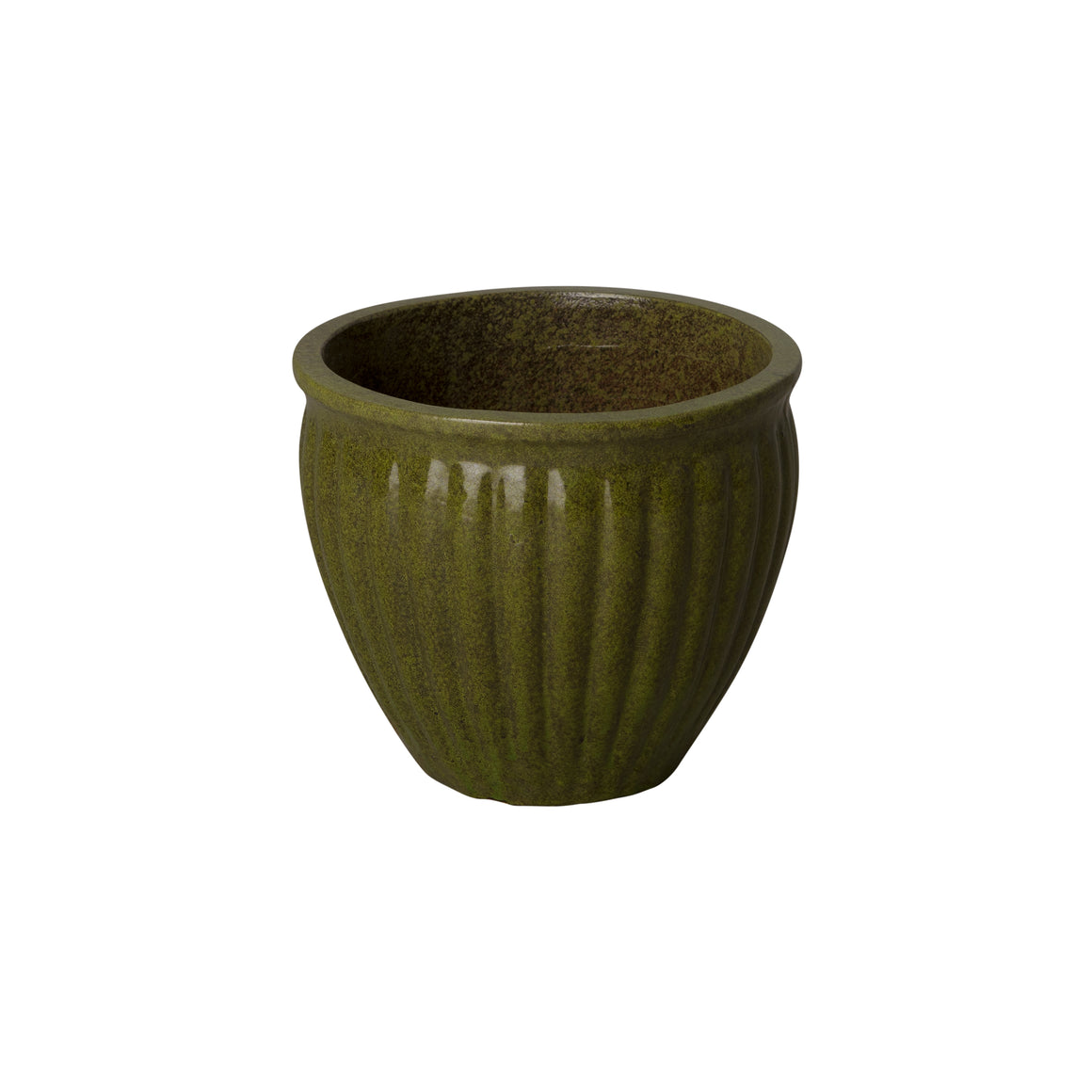 Round Ridge Ceramic Planter with a Tropical Green Glaze