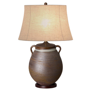 2-Handled Vase Ceramic Table Lamp – Rustic & White Banded Glaze