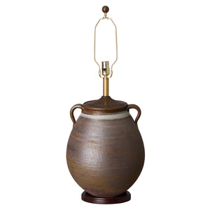 2-Handled Vase Ceramic Table Lamp – Rustic & White Banded Glaze