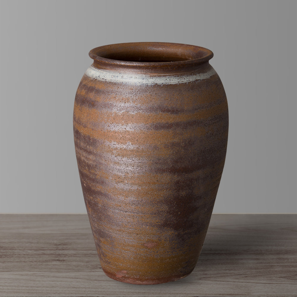 Rustic Ceramic Vase with White Band – Medium