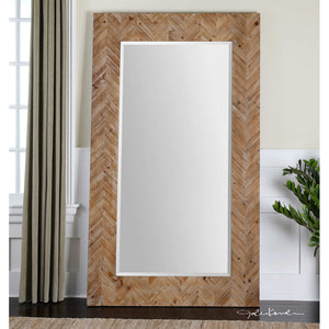 Demetria Chevron Pattern Wood Floor Mirror